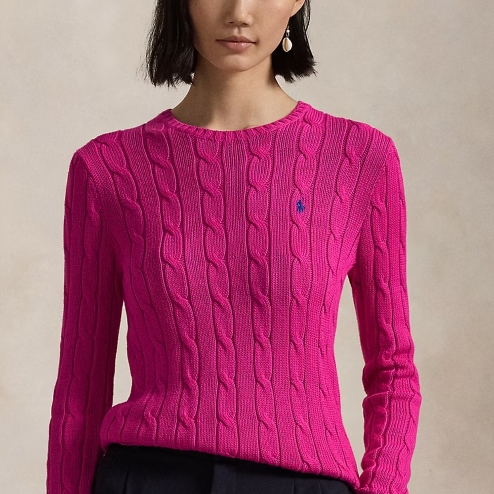 Ralph Lauren  Sport Women's Pink Cable Knit Sweater Sz L